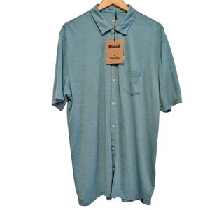 WOOLLY Merino Wool Short Sleeve Button Down Shirt Aqua Green Blue XXL New